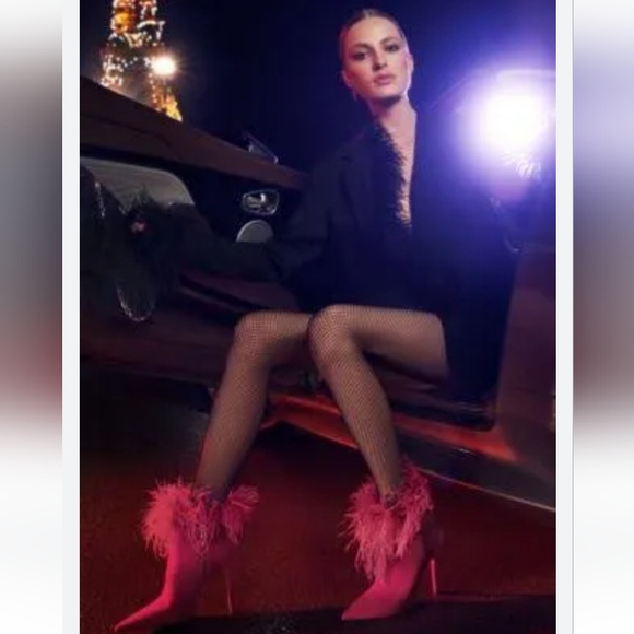 Michael Kors Whitby Hot Pink Ostrich Suede & Feather High Heel Bootie MULTI SZS - Picture 4 of 16